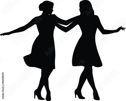 Elegant women dancing silhouettes in graceful poses perfect for fashion design party themes and artistic movement illustrations