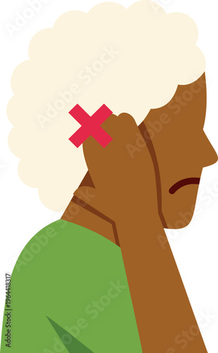 Person with light hair experiencing ear pain, indicating a hearing problem or infection
