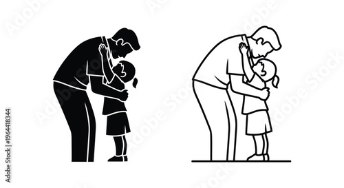 Father and son hugging, father and child embrace Vector