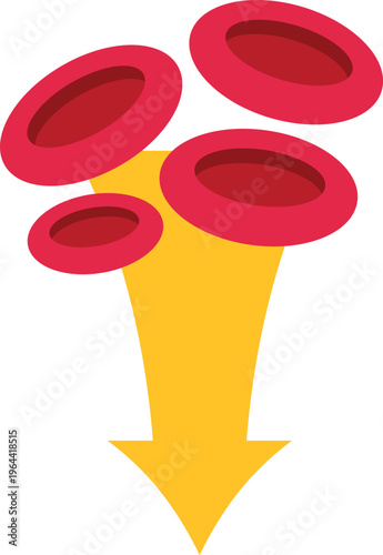Red blood cells are flowing down an arrow, representing a decrease in their count level