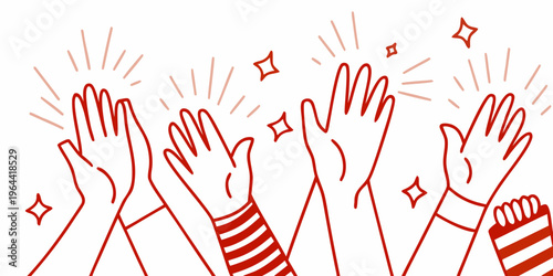 A group of hands clapping with sparkling stars above them