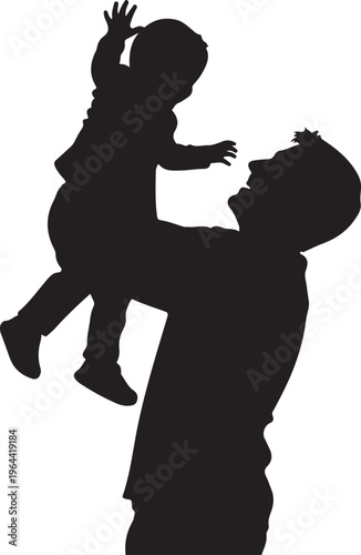 Black silhouette, father and child, playful family, happy parenthood, vector icon
