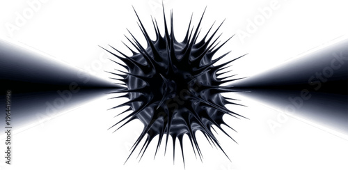 Spiky dark sphere emerges from tunnel of light and shadow