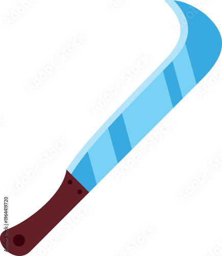Detailed vector illustration of a curved machete blade with a wooden handle