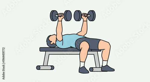 Man lying on bench with dumbbells.