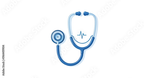 Blue stethoscope with heart symbol.