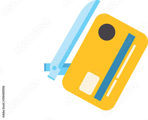 Minimalist illustration showing a credit card being cut to represent debt reduction
