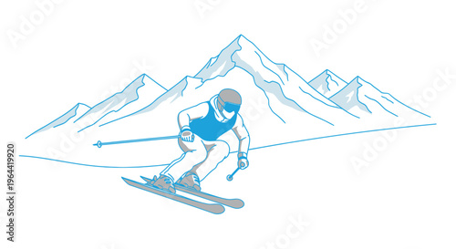 Skier in blue skiing down mountain.