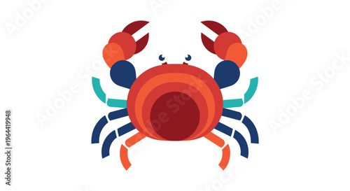 Colorful cartoon crab front view.
