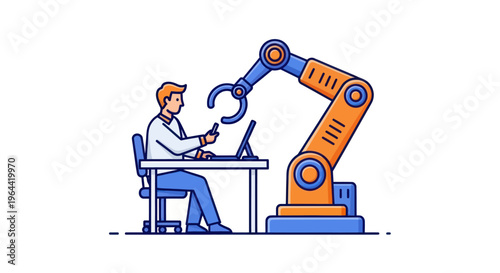 Man working with robotic arm technology.