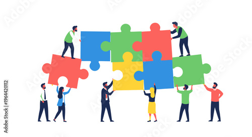 People working together on puzzle pieces.