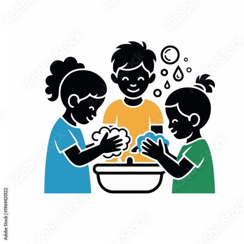 Diverse group of children washing hands together at a sink showing hygiene practices for disease prevention and healthy daily habits for kids