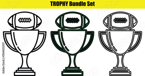 Trophy bundle set with footballs on top for sports awards and recognition