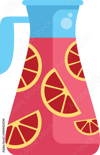 Bright colorful illustration of a refreshing fruit drink with citrus slices in a glass pitcher