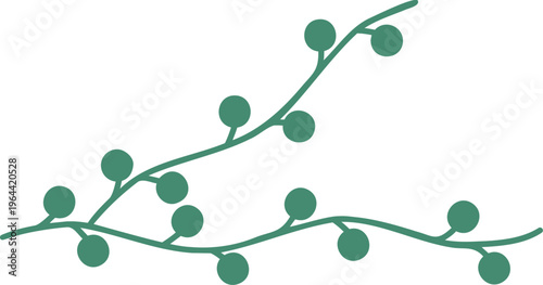 Tableau sur toile Branching green vine with round leaves 2D flat vector