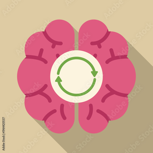 Brain with refresh cycle icon representing mental well being and improved thinking process