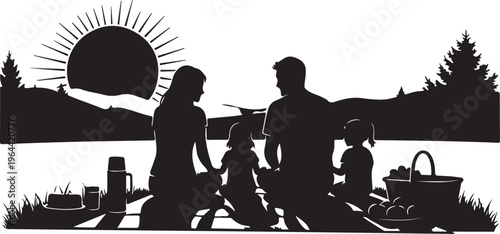 Family, Silhouette, Camping, Outdoor, Vector Illustration