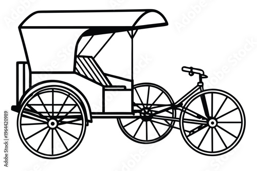 Black and white line of a traditional bicycle rickshaw