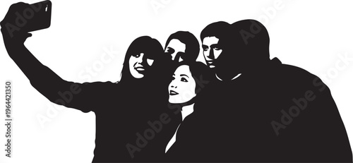 Black silhouette, group selfie, people icons, vector illustration
