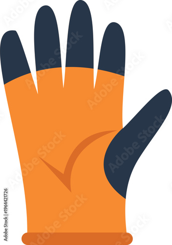 Vector illustration of an orange protective work glove with dark fingertips on a white background