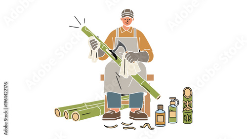Bamboo Artisan at Work: An artisan meticulously works on bamboo, showcasing their dedication and skill in a craft that honors traditional techniques.