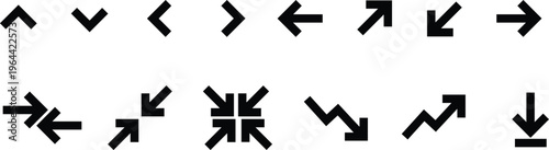 Collection of various black  chevron symbols ,  navigation and direction indicator arrow icons illustrating movement and selection choices 