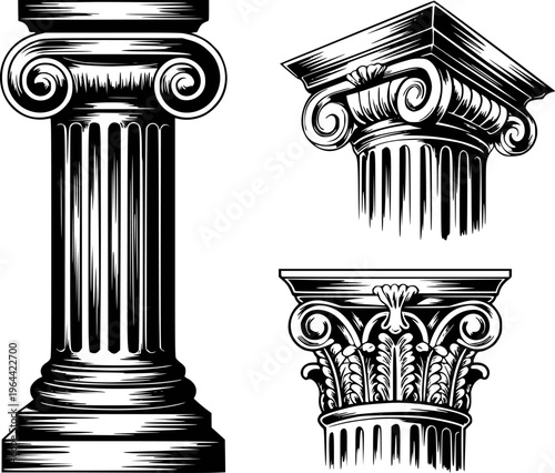 Ancient Greek Ionic Corinthian Column Capitals and Shaft Architectural architecture