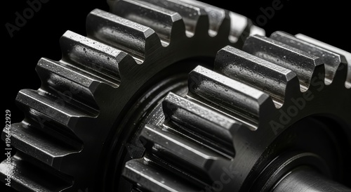 A close-up view of a metal gear on a transparent background