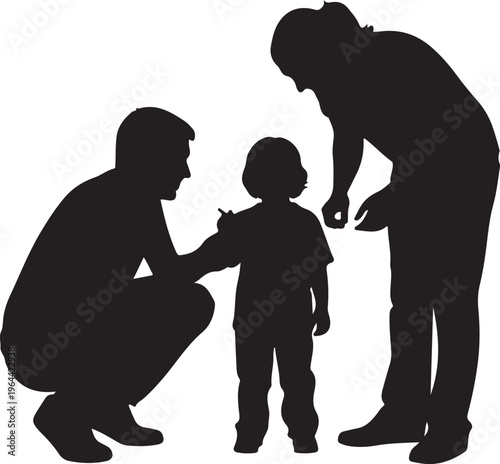 Black silhouette family, parent and child illustration, family support concept, vector graphics