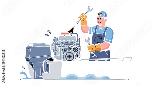 Engine Repair Expertise: An experienced technician expertly works on a marine engine, demonstrating skilled hands-on repair and maintenance.