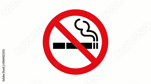 A clear and universally recognized no smoking sign with a red circle and diagonal line over a black cigarette emitting smoke on a white background.