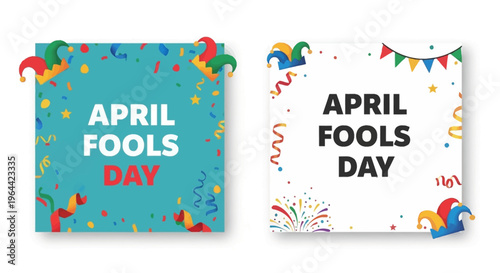 Colorful April Fools Day social media template with fun celebration design and large copy space for business prank campaigns on a clean white background