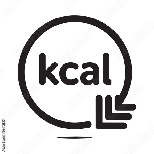 A black and white circular icon displaying the abbreviation kcal with a line
