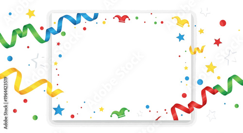 Colorful April Fools Day social media template with confetti and ribbons for a fun celebration banner design