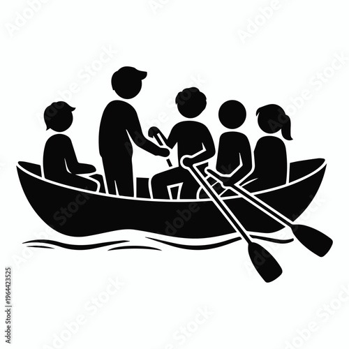 Fishing crew in boat on water