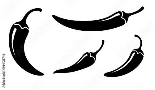 Chili pepper silhouette icons spicy paprika vegetable vector set