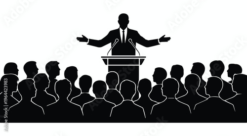 Professor lecture at podium in university hall