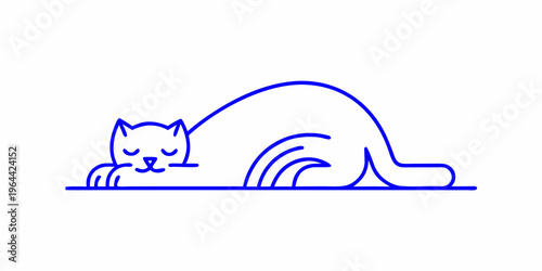 Simple line drawing of a relaxed cat stretching and lying down