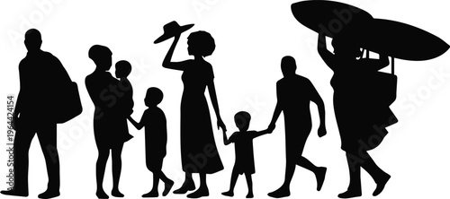 family group in park holding hands and picnic items