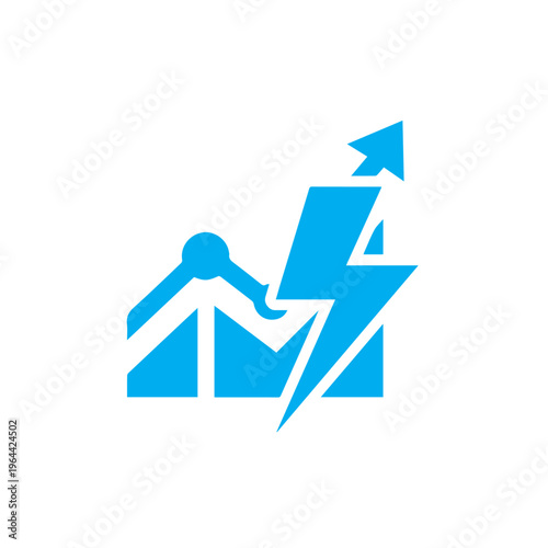 Bright cyan line graph icon combined with a sharp lightning strike symbol indicating upward trend and power.