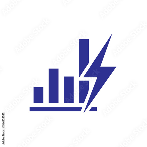 Dark blue bar chart icon overlaid with a jagged lightning bolt symbol representing energy or rapid growth.