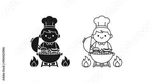 Bbq grilling cartoon characters Vector