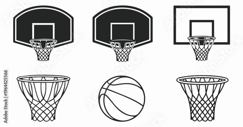 Basketball backboard comparison icon set