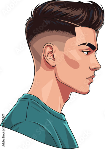 Young man side profile portrait with modern fade haircut stylish male character detailed vector illustration isolated on white background