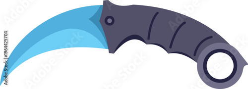 Modern curved karambit knife with a sharp blue blade and ergonomic black handle