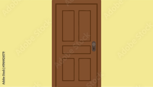 Brown Wooden Door With Handle.