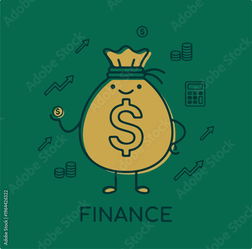 Cartoon Money Bag Character Finance.