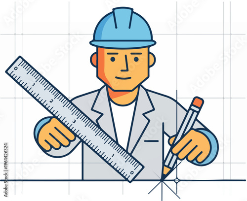 Cartoon man with ruler pencil.