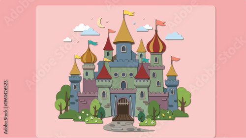 Colorful Cartoon Castle Towers.