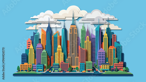 Colorful City Skyline Urban Landscape.
